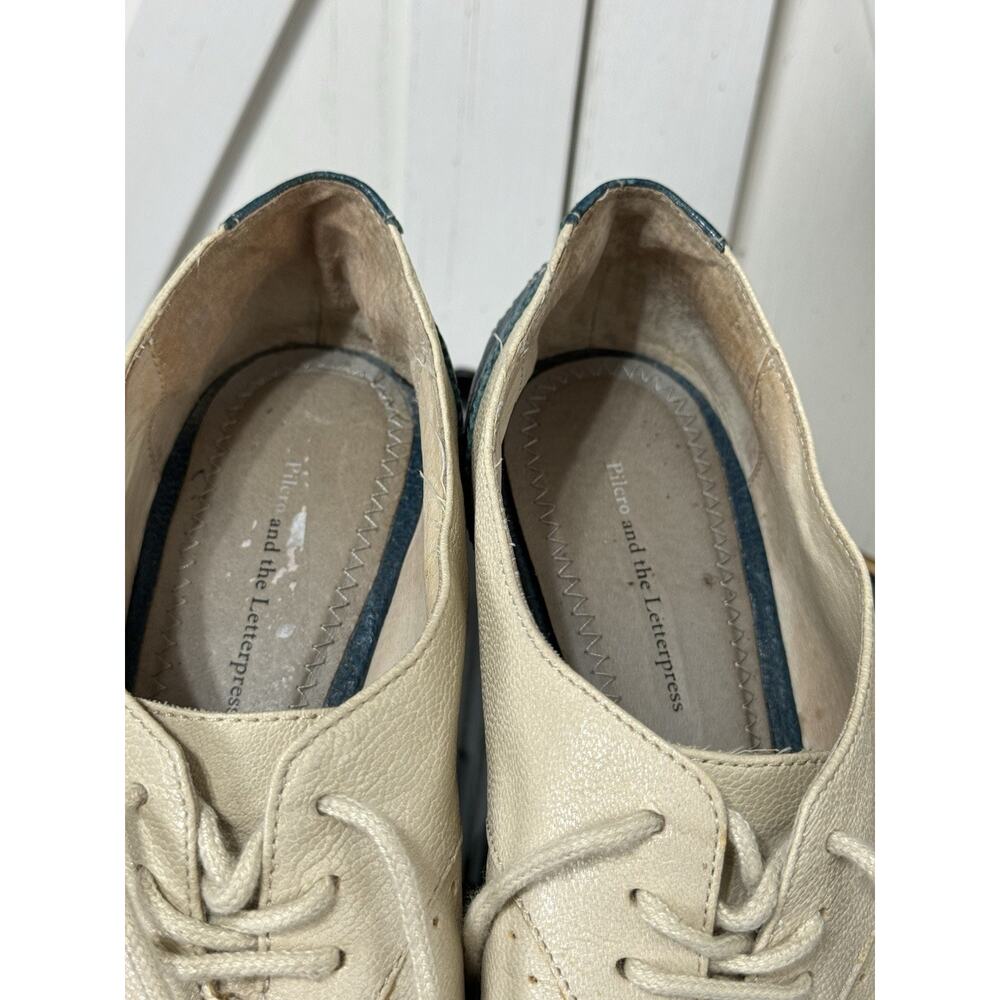 Anthropologie Pilcro Cream and Teal Leather Wedge Oxfordsππ - Picture 11 of 13
